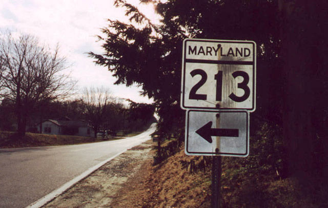 Basil Avenue southbound at the turn onto Maryland 213 in South Chesapeake City. The sign was replaced.