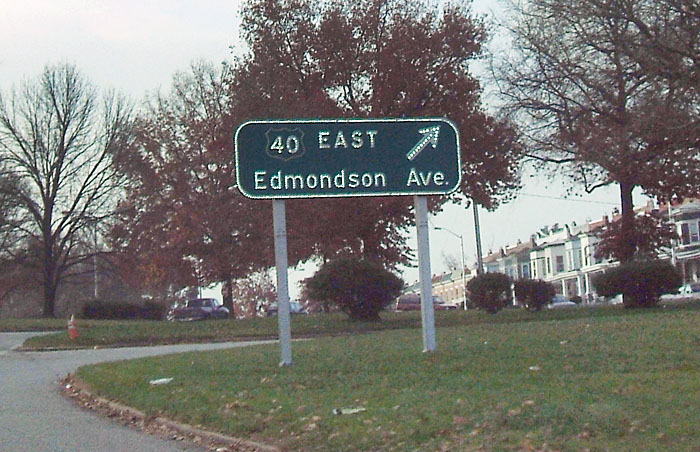 Old guide signs on the Hilton Parkway in downtown Baltimore.