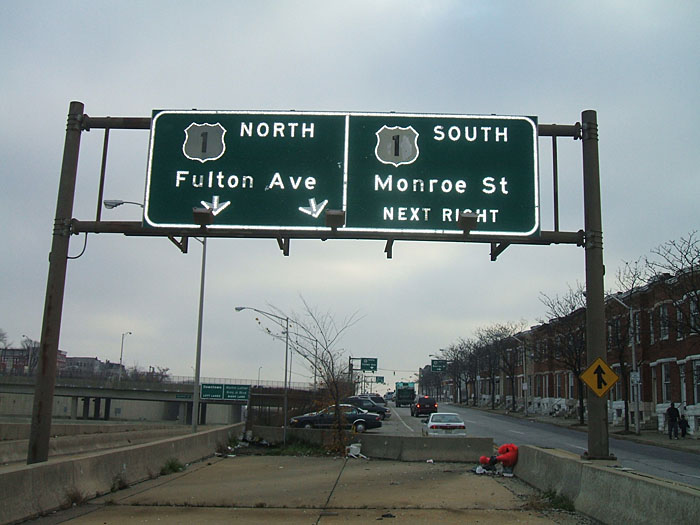 Uncompleted off-ramp from eastbound US-40 (former I-170, proposed I-70) freeway stub in downtown Baltimore.