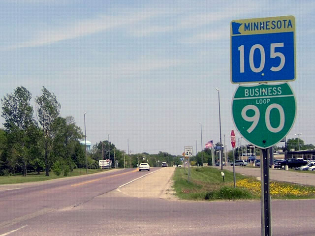 First shield along eastbound Oakland Avenue, near the west end of the business loop at Interstate 90 Exit 175.