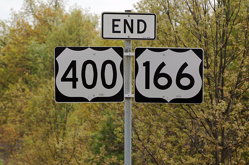 End eastbound U.S. 166-400 at junction Interstate 44 west of Joplin.