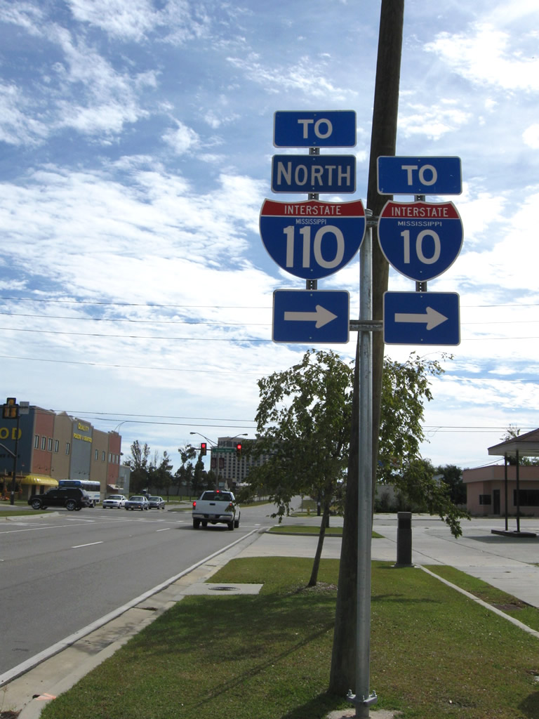 Trailblazer assembly on southbound Couevas Street approaching Division Street one block east of Interstate 110 in Biloxi. This assembly was erected August 5, 2009.