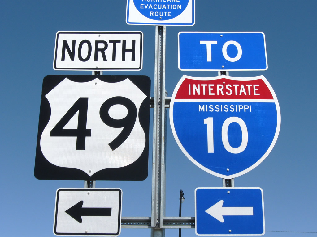 U.S. 90 east at the south end of U.S. 49 in Gulfport. Signs installed 12/15/08.