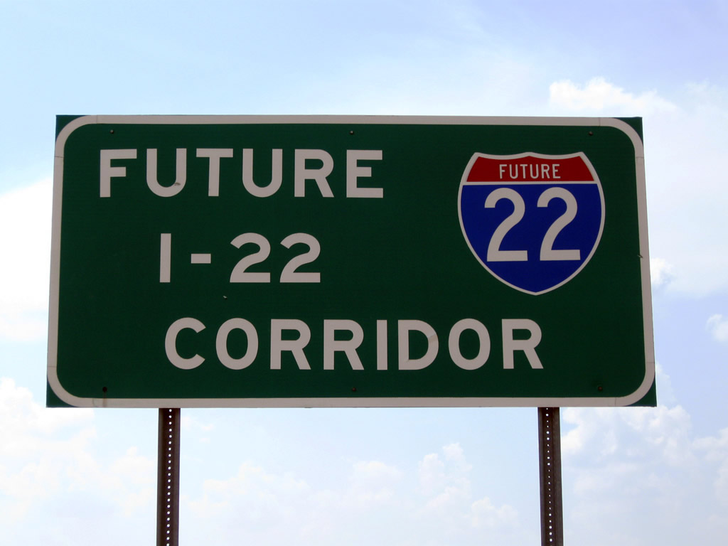 Westbound future I-22 corridor sign posted between Exits 48 and 41 on U.S. 78.