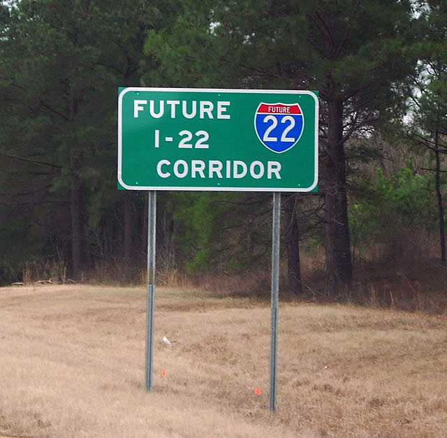 Future Interstate 22 corridor signage along U.S. 78.