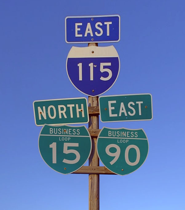 Reassurance shield assembly along eastbound Interstate 115, Business Loop I-15, and Business Loop I-90 in Butte.