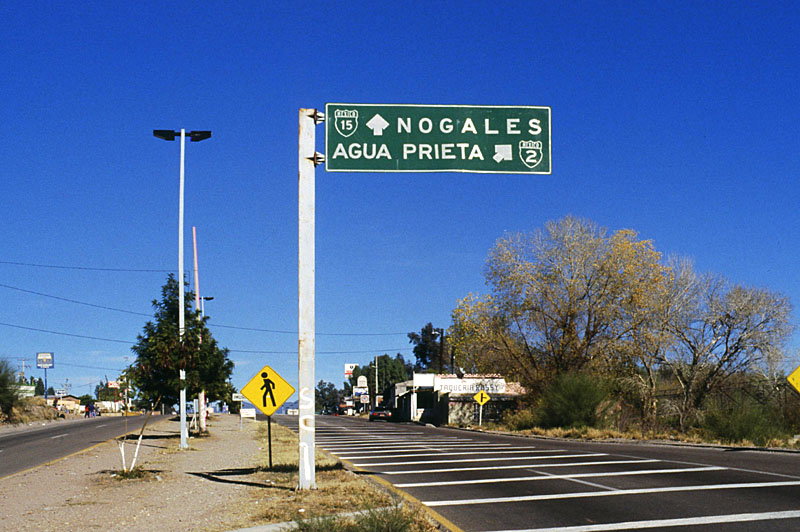 Mex. 15/Mex. 2 junction advance signing in Imuris.