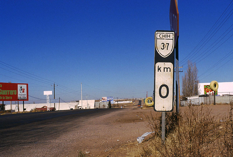 Zero km-post for Chih. 37 at La Junta. 