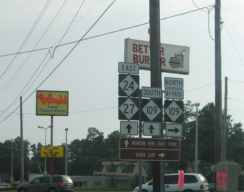 North Carolina 24 & 27 west at North Carolina 109 Bypass north and the merge with North Carolina 109 south in Troy.