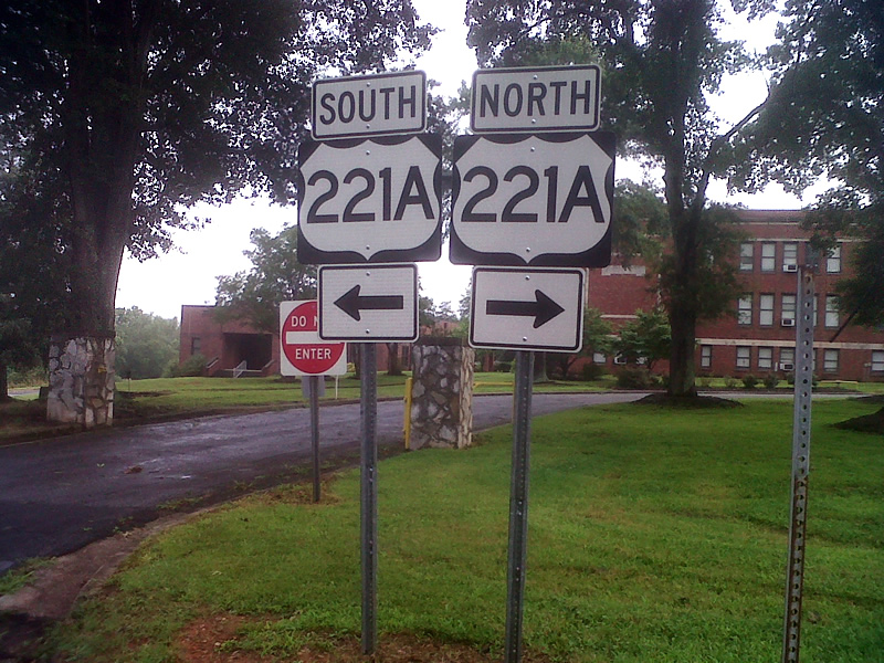 Directional shield assembly for U.S. 221A at the southern terminus of NC 120 in Cliffside.