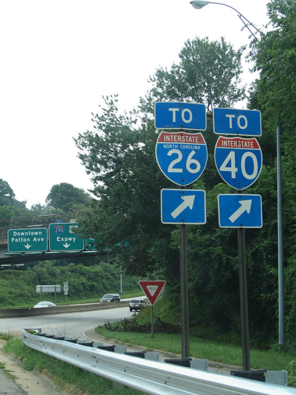 Contextual view of the last Interstate 26 state-named shield posted in N.C.