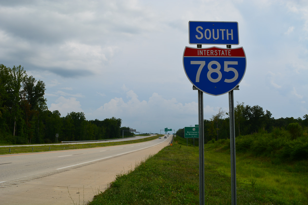 Interstate 785 confirming marker posted southbound ahead of Exit 10 / U.S. 70 in Greensboro.