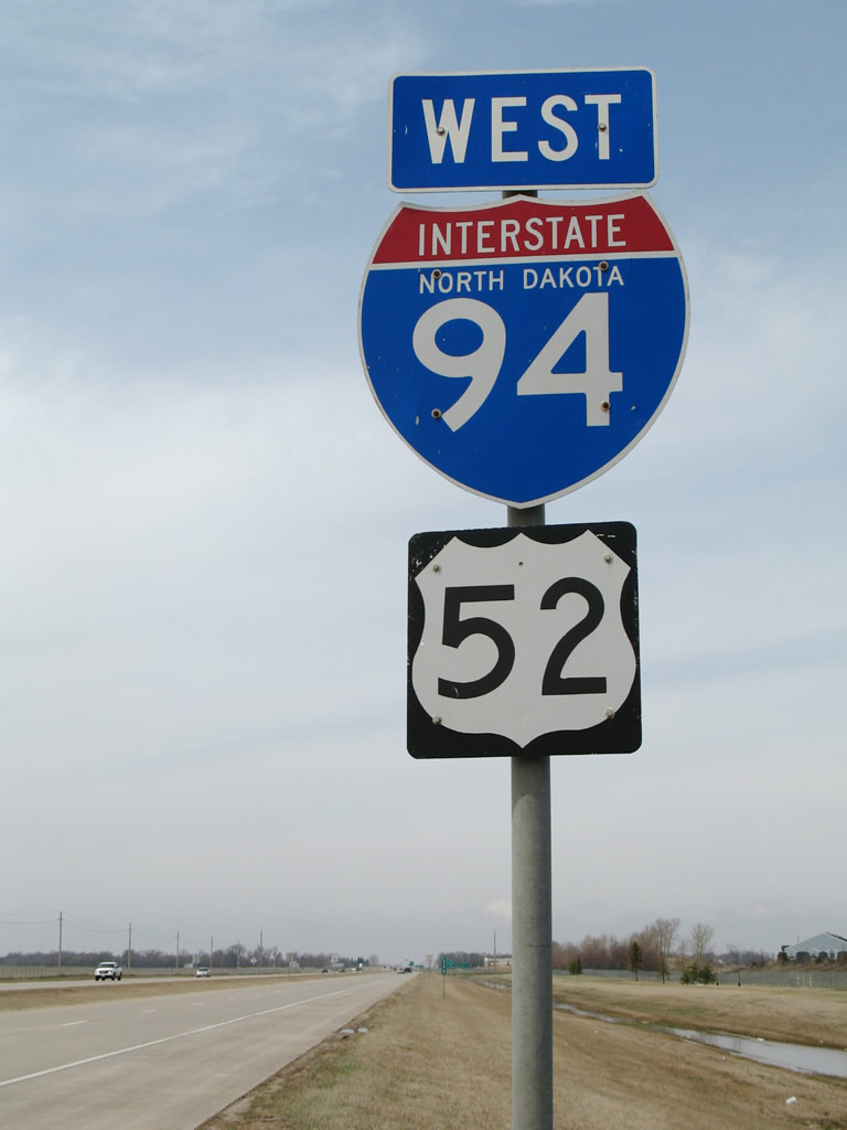 Westbound Interstate 94 and U.S. 52 reassurance shields after Exit 348, 45th Street.