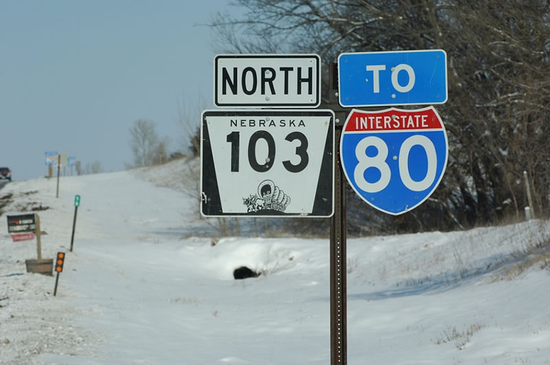 Northbound Nebraska 103 to Interstate 80 near Pleasant Dale north of U.S. 6 (west of Lincoln).