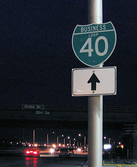 Eastbound Historic U.S. 66 (Motel Drive) in Gallup at New Mexico 602 (Munoz Drive) overpass.