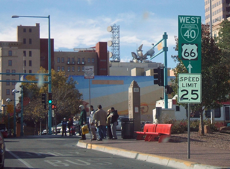 Business Loop I-40/Historic US 66 in Albuquerque. This sign dates back to before 1985, when US-66 was signed as an active highway.