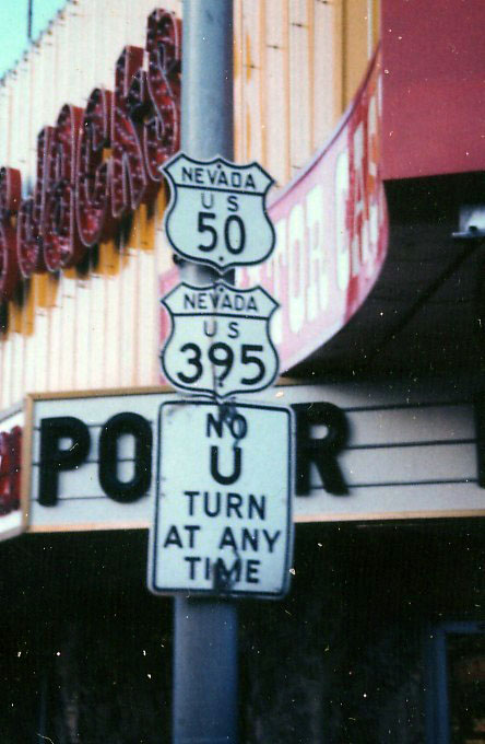1940s (US-50) and 1950s (US-395) highway markers in Carson City.