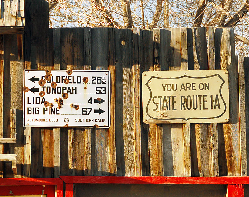 Old signs on the side of someone
