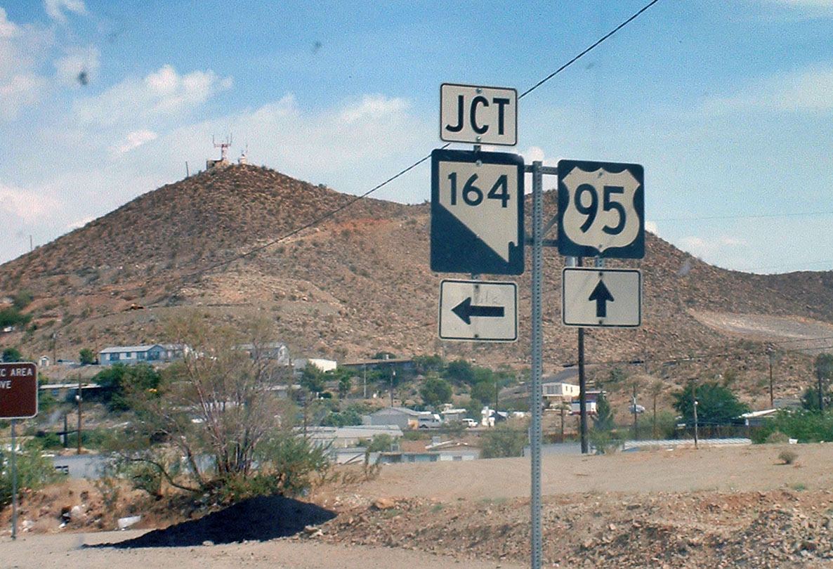 1970s highway markers, including rarely seen no-state-name route 164 shield, near Searchlight.