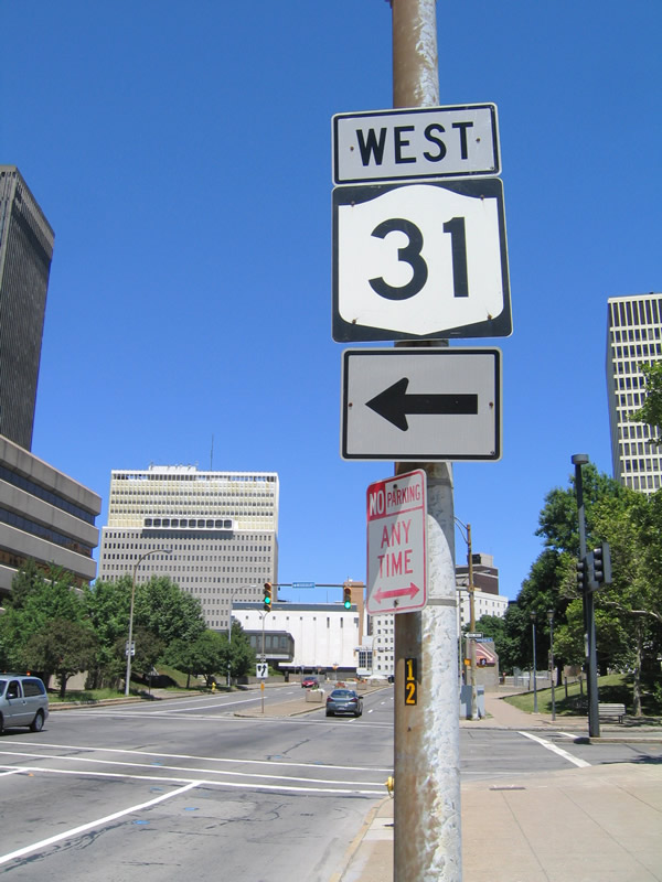 New York 31 west after Interstate 490 - downtown Rochester.