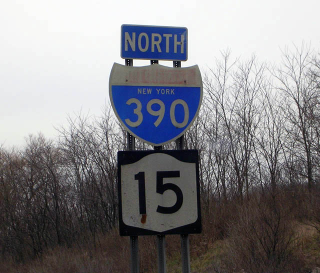 Second shield on northbound Interstate 390/New York 15 after the Interstate 86/New York 17 interchange.