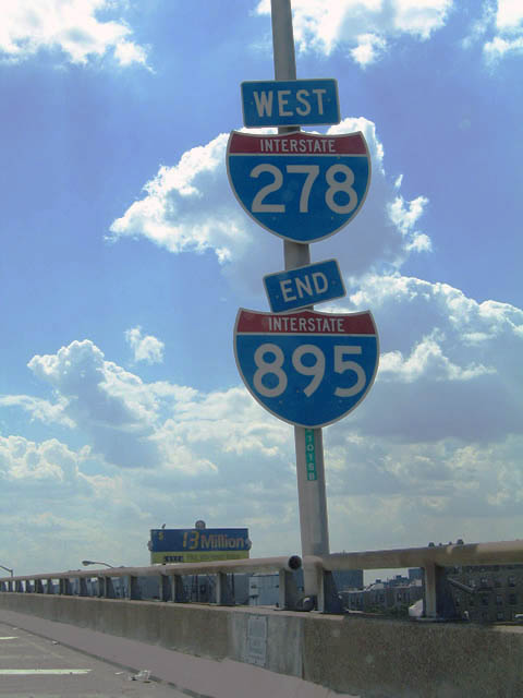 Interstate 895 southbound end shield at Interstate 278 - Bronx.