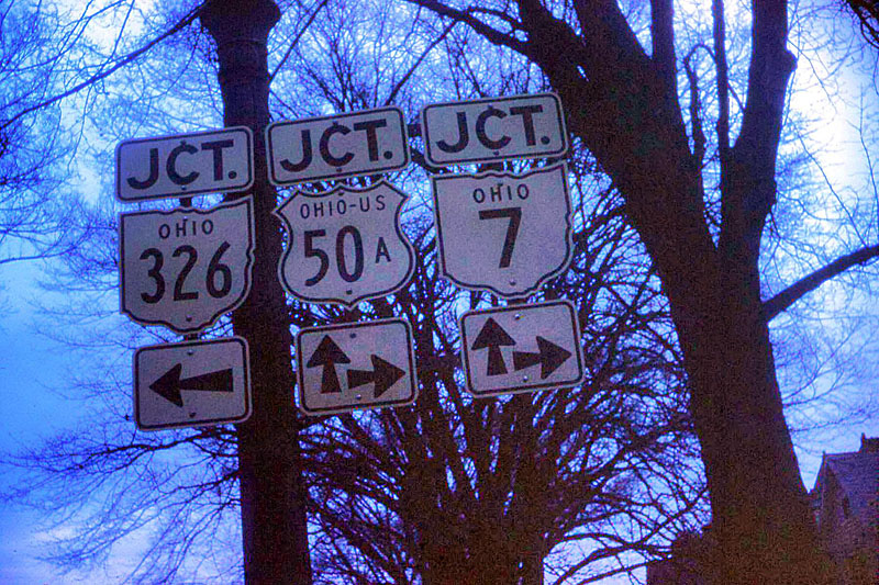 <i>This was taken the day after my 20th birthday on my first road trip to Florida. A college buddy and I angled SE across Ohio and took US 21 south from Dover, Ohio all the way to the Blue Ridge Parkway. This was taken after sunset and the original exposure was very poor. I brightened it up with Photoshop Elements. US 50A, of course, is no more.</i>