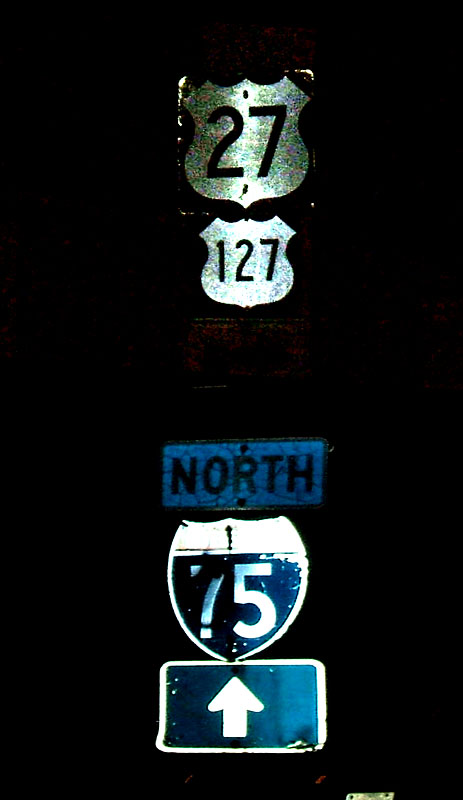 This gantry in Cincinnati includes an 18x18 US-127 shield, and an I-75 shield that appears - by font selection - to have been made in Michigan.