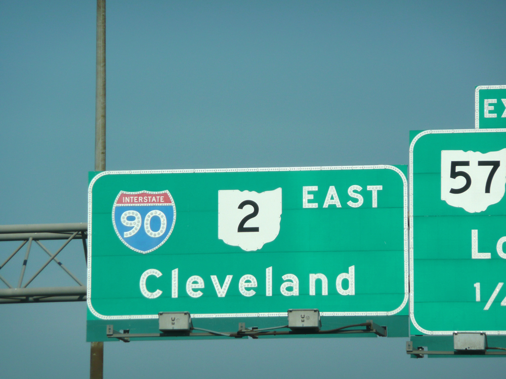 Interstate 90 and Ohio 2 east on the quarter-mile approach to Ohio 57 near Elyria.