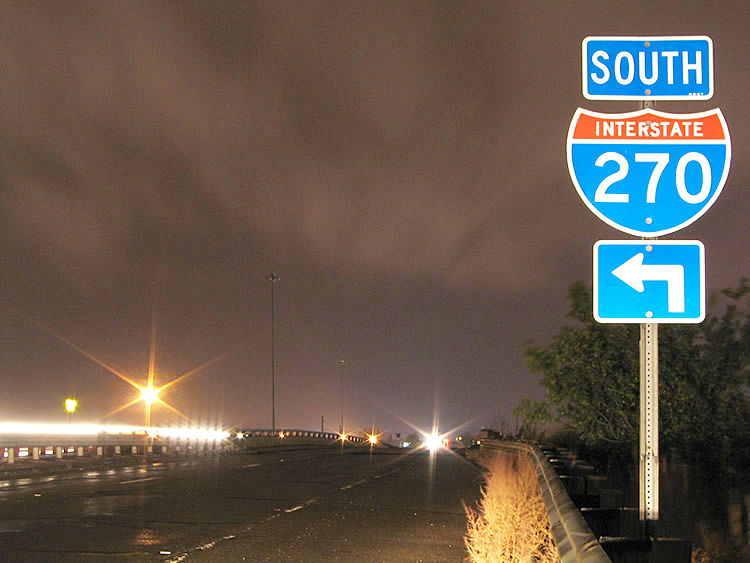 Roberts Road westbound at Interstate 270 Exit 10.