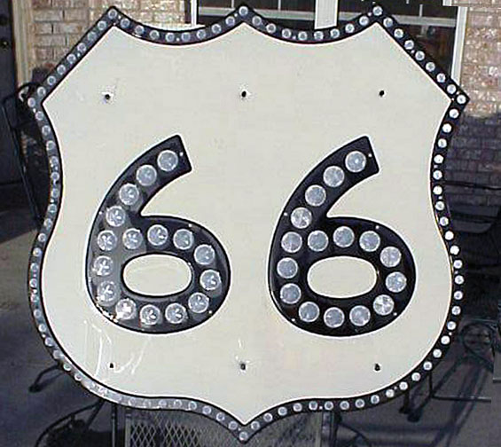 Genuine US-66 sign, intended for green guide sign use.  36x36 inch size.  Beware of imitations made, after the fact, using surplus ODOT shield parts.