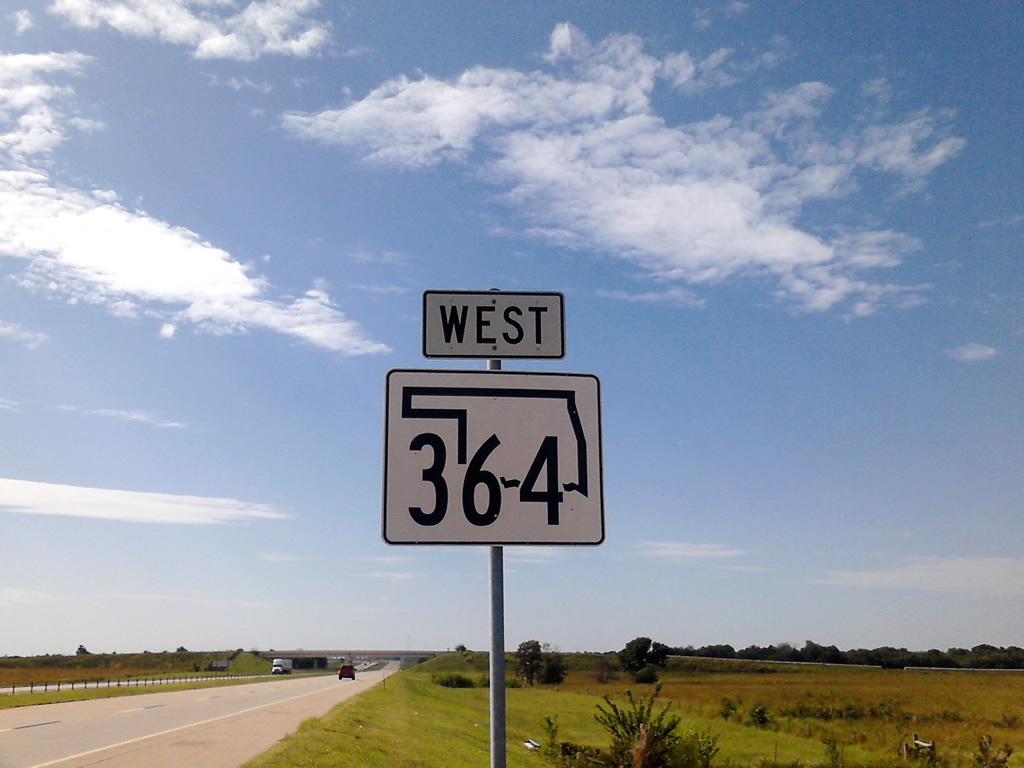 Oklahoma 364 (Creek Turnpike) westbound just south of 11th Street (Exit 32).