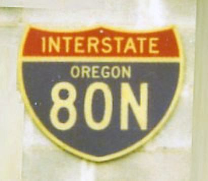 Shield posted sometime between 1960 and 1980. 21-inch by 18-inch Interstate 80N shield.