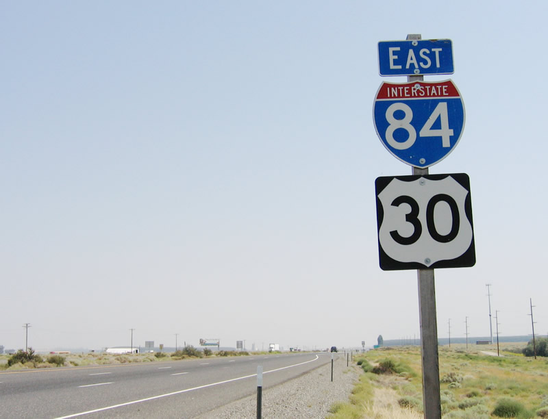 Reassurance shield for eastbound Interstate 84 and U.S. 30 after U.S. 730 interchange.
