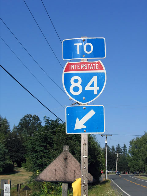 Eastbound U.S. 30/Crown Point Highway splits into N.E. Corbett Hill Road north to Interstate 84 and the Historic Columbia River Highway at this point in Springdale.