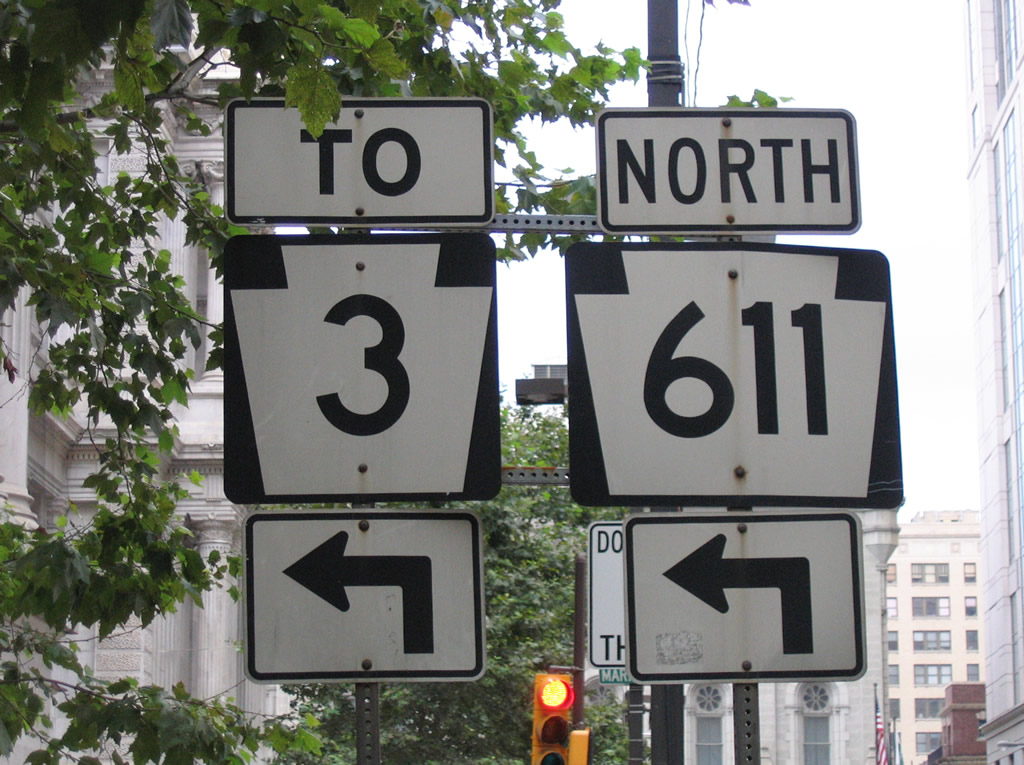 Pennsylvania 3 and 611 shield assembly by Philadelphia City Hall.