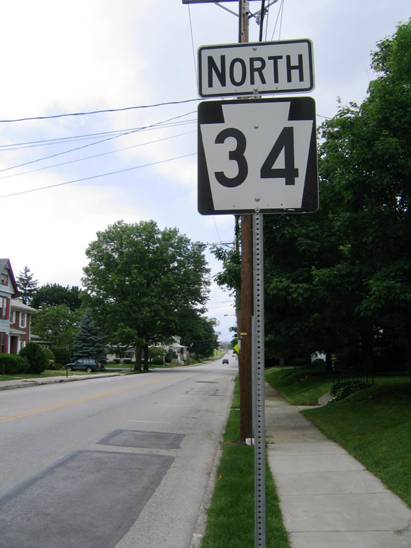 Pennsylvania 34 northbound along Carlisle Street after U.S. 15 Business in Gettysburg.