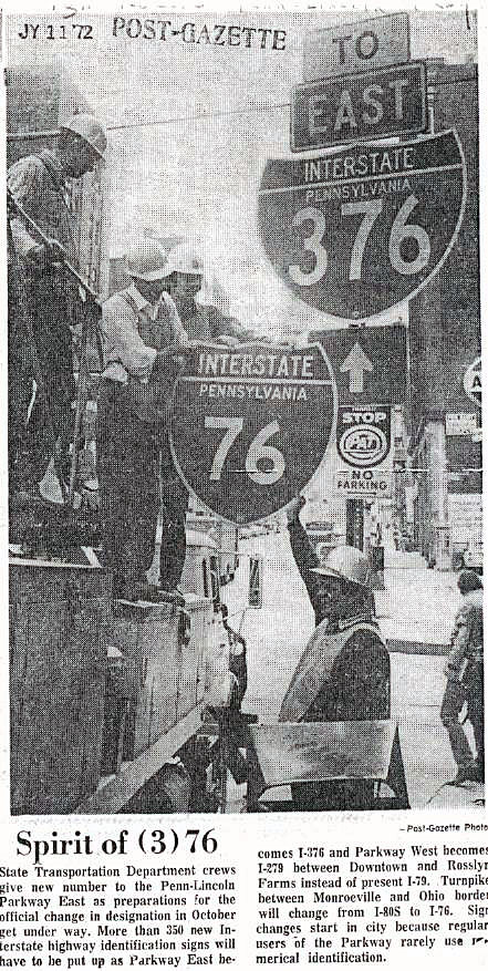 When I-80S was changed to I-76, several branch routes were also assigned numbers, including I-376 as seen here. Scan of 7/11/1972 Pittsburgh Post-Gazette article courtesy of Adam Prince.