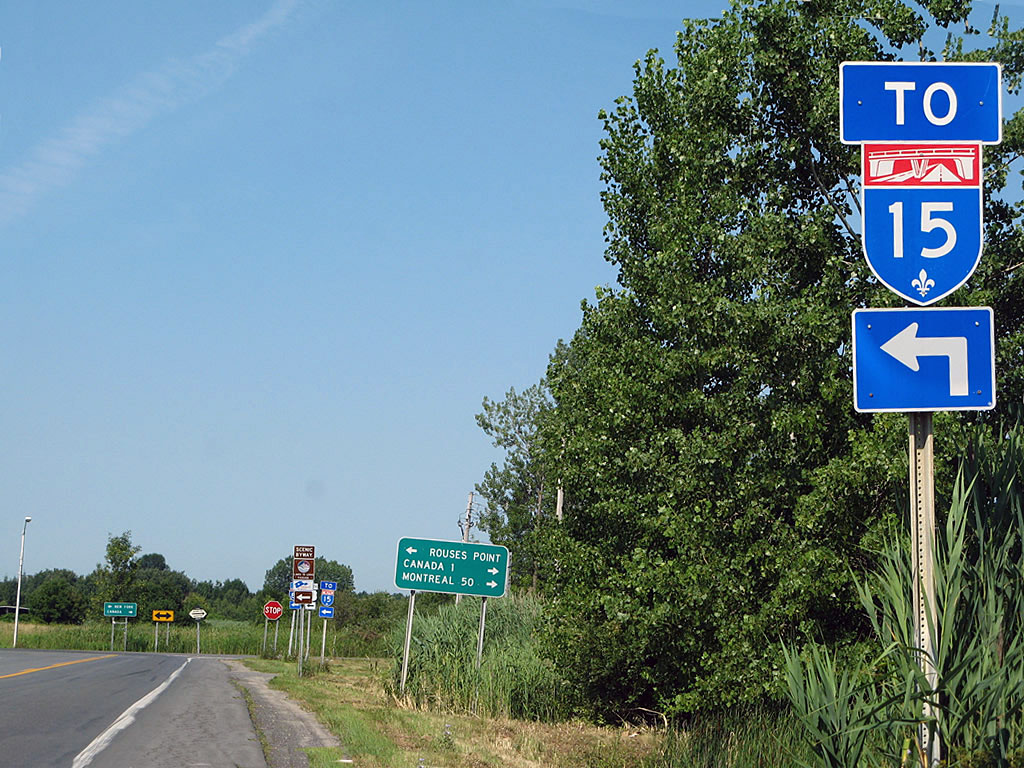 Westbound U.S. 2 approaching U.S. 11 near Rouses Point, New York.