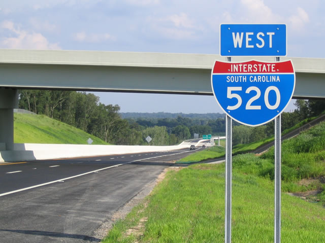 Only westbound shield on Interstate 520 in South Carolina.
