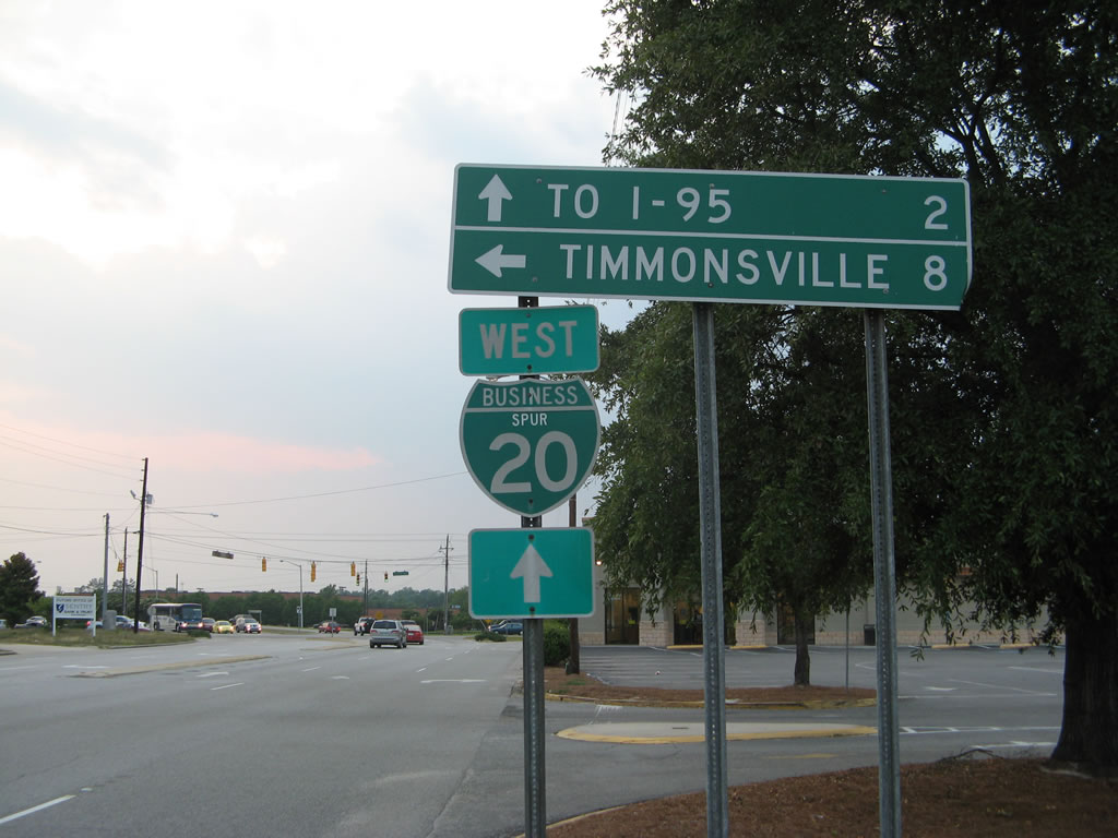 First westbound reassurance shield for Business Spur I-20 (David H. McLeod Boulevard) after the U.S. 76 intersection in Florence.