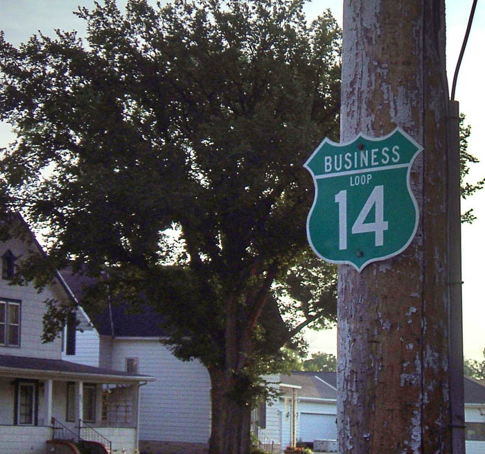 Cutout business US 14 marker in Huron.