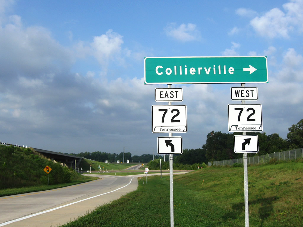 An erroneous U.S. 72 shield assembly at the end of the westbound off-ramp from Tennessee 385 near Collierville.