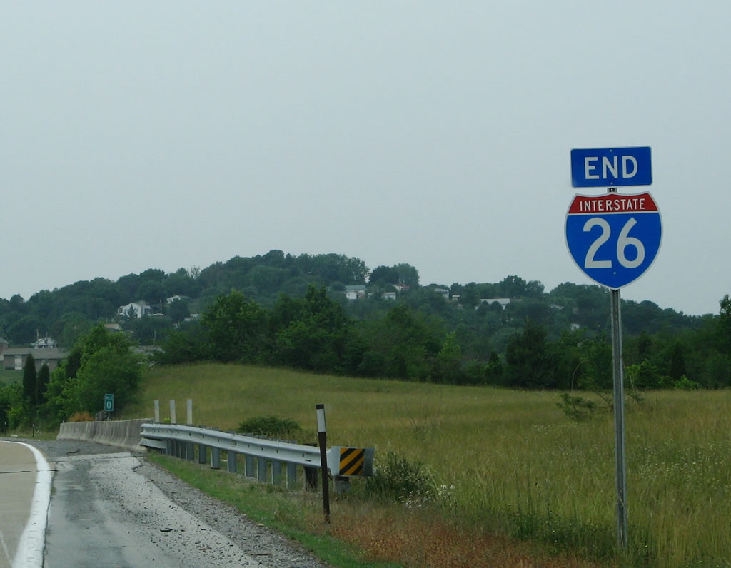 END Interstate 26 shield west at Junction U.S. 11W in Kingsport; U.S. 23 continues north into Gate City, Virginia.