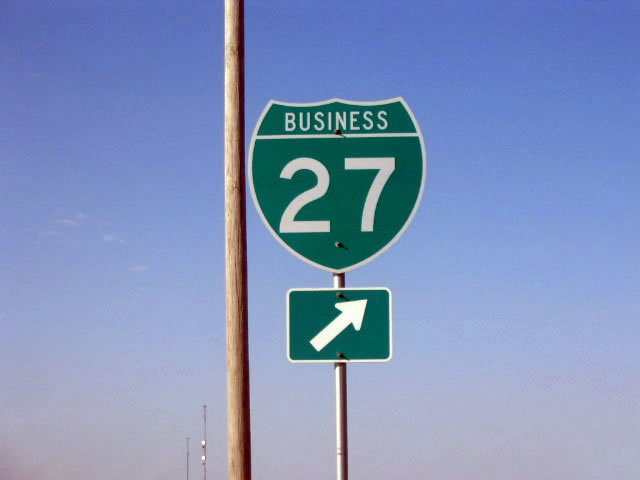 Southbound Interstate 27 at Exit 53, Junction Business Loop I-27U in Plainview.