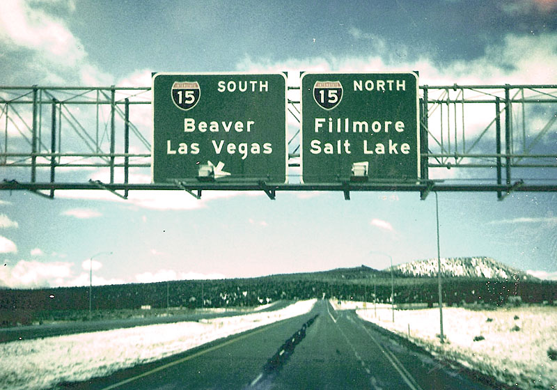 End of interstate 70. The interstate 15 shields had a black background, instead of blue.