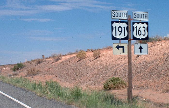 Junction of US routes 191 and 163 in southeast Utah.
