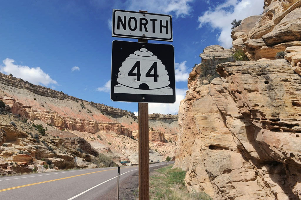 Northbound Utah 44 between Dutch John and Manila through Flaming Gorge National Recreation Area.