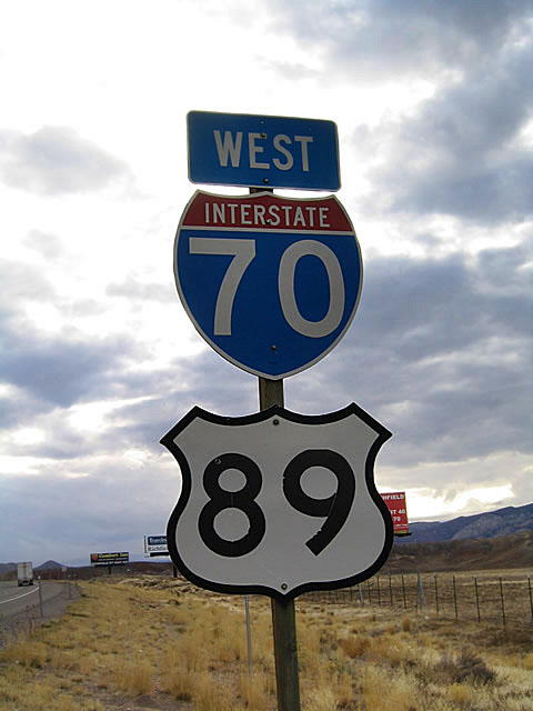 Westbound Interstate 70 and U.S. 89 after Business Spur I-70/Salina interchange.