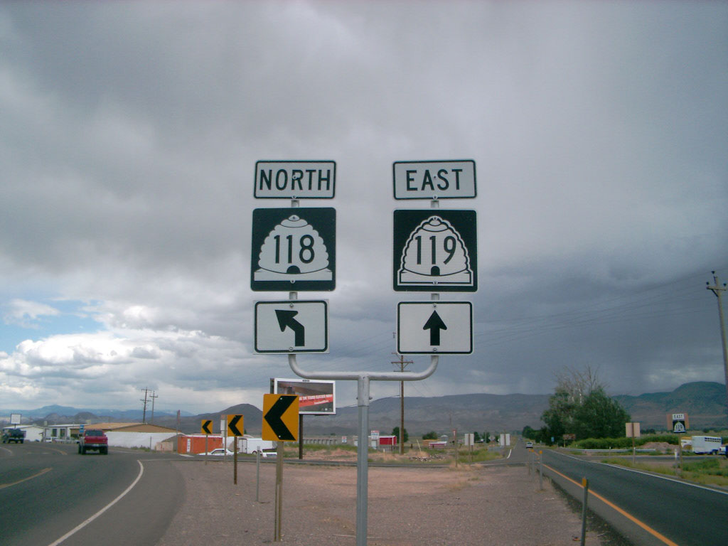 Old (118) and new (119) state route markers.
